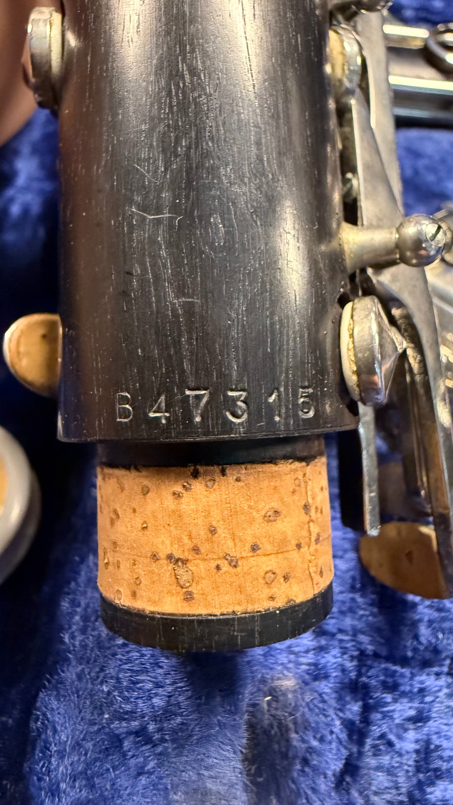     Noblet Paris Model N Bb clarinet serial number B47315 and new cork