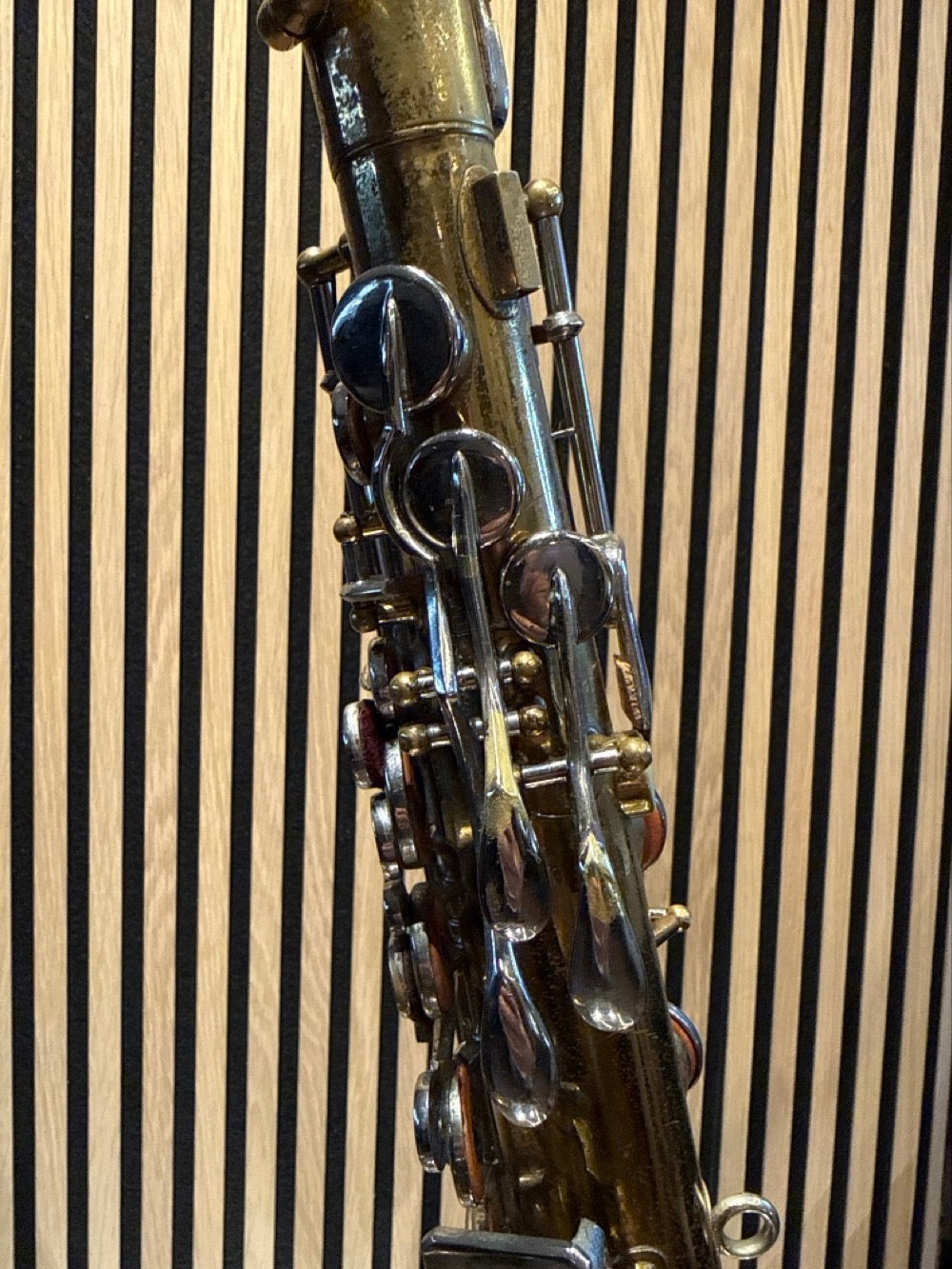 Martin Imperial alto saxophone body tube and lower keywork detail