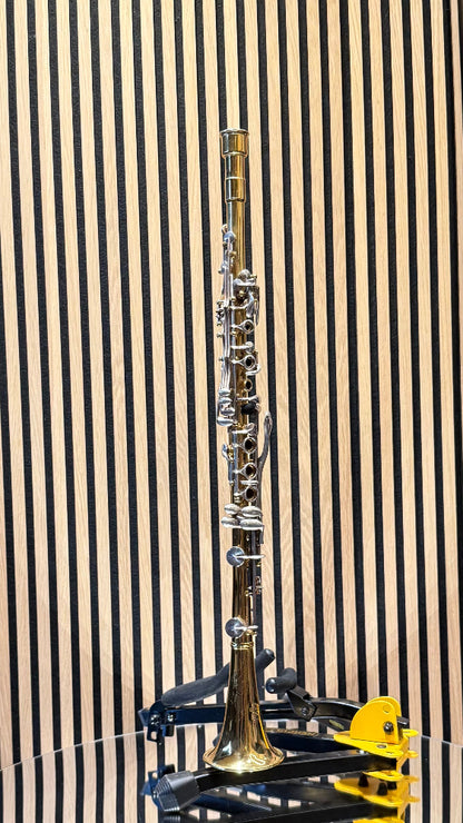 Left side view of Orsi professional steel Bb clarinet
