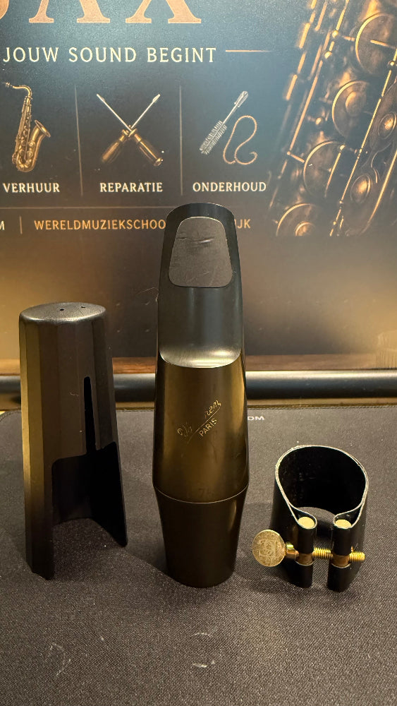 Used Vandoren B75 baritone saxophone mouthpiece with included accessories
