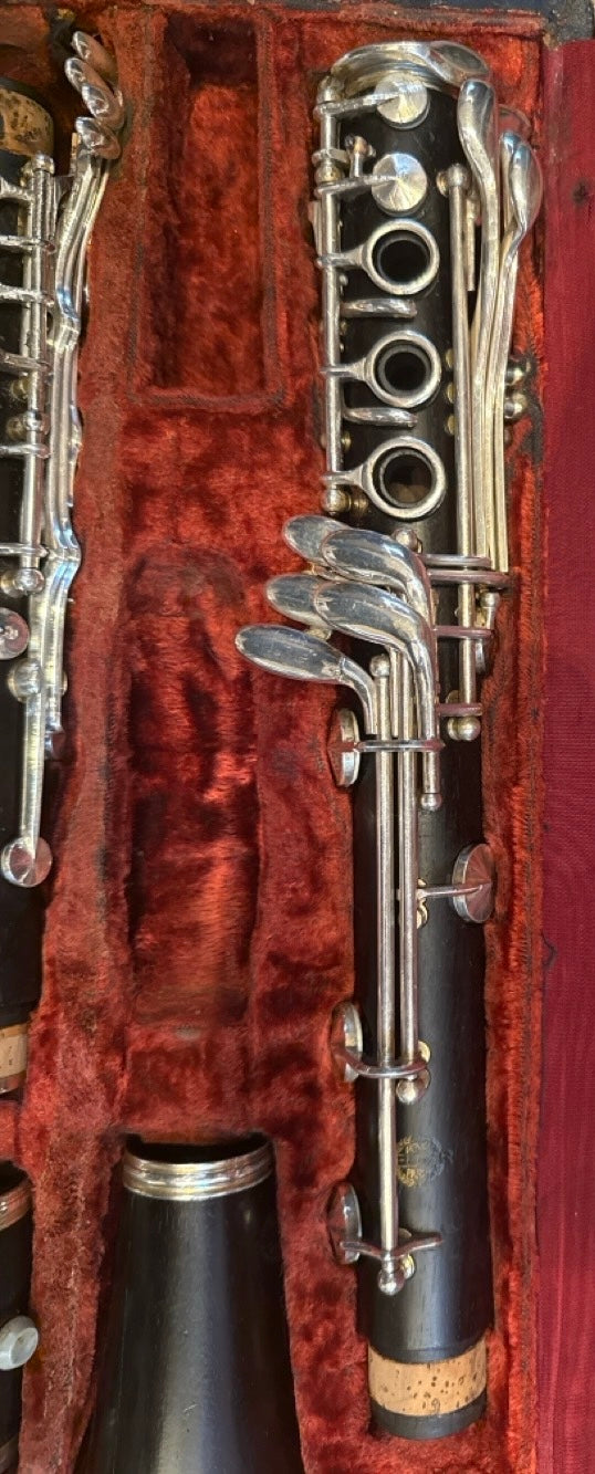 Selmer Series 9 lower joint with worn silver-plated keywork in original case