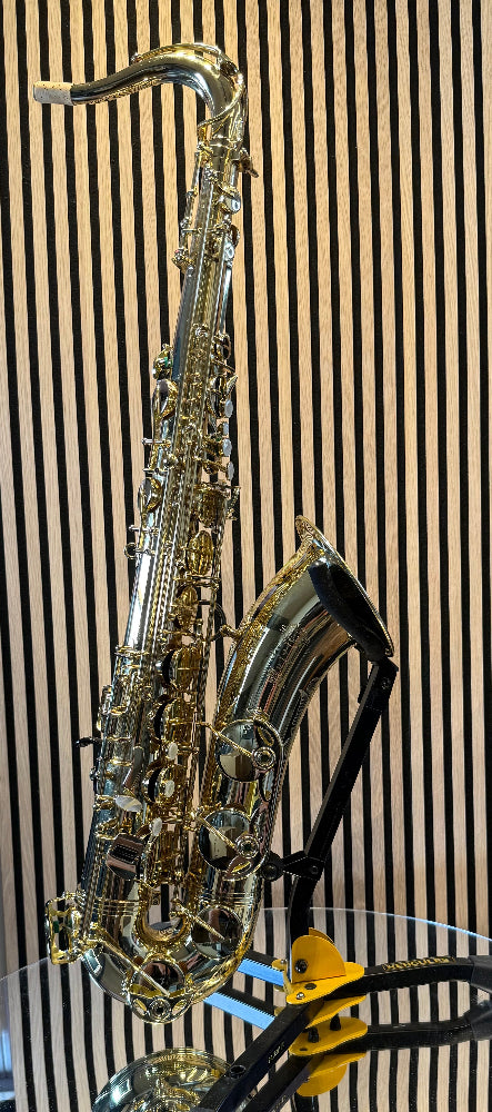 Selmer Super Action 80 Series II tenor saxophone in gold lacquer – full front-side view showing keywork, bell and original neck
