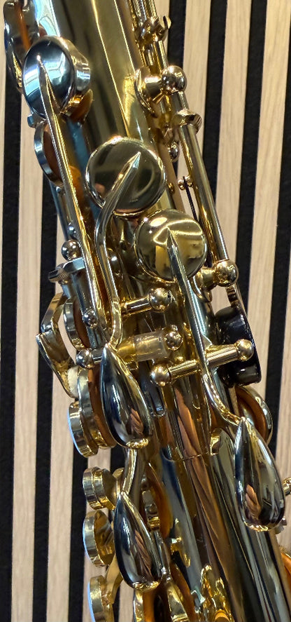 Trevor James The Horn alto saxophone in gold lacquer – close-up of palm keys and upper keywork
