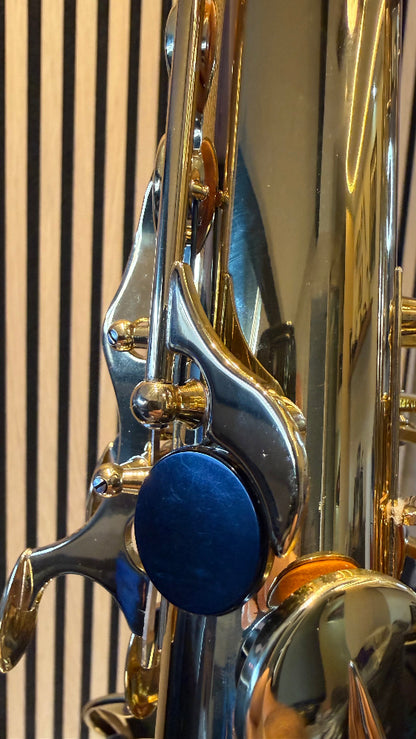Trevor James The Horn tenor saxophone in gold lacquer – close-up of upper keywork and palm key mechanism
