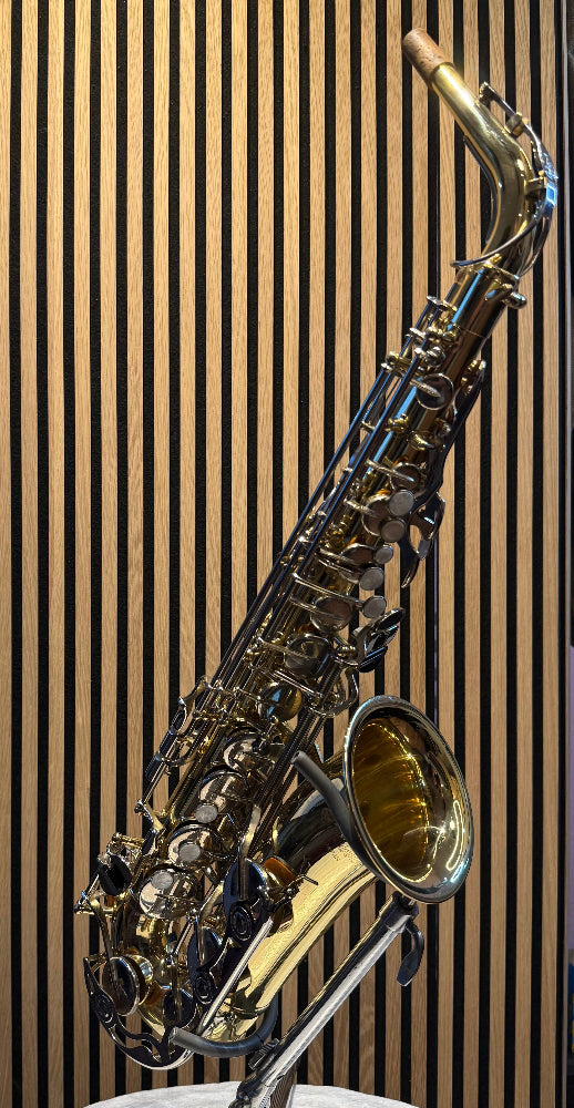 Yamaha YAS-23 Japanese alto saxophone full front view on stand