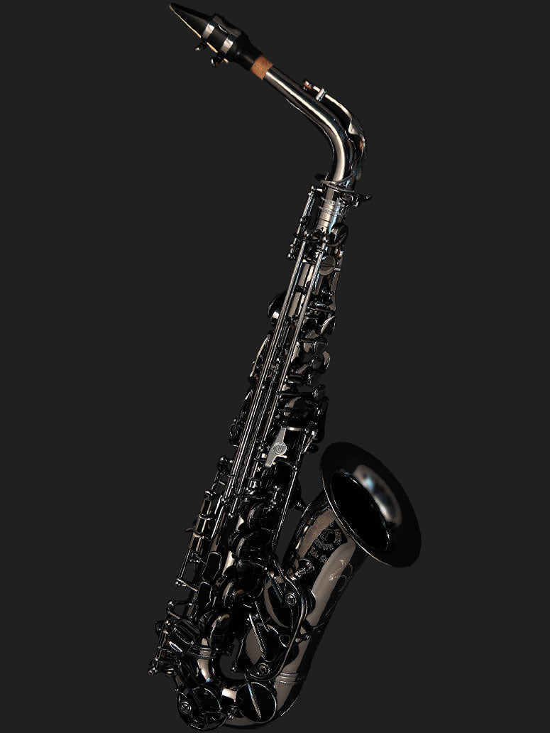 Cannonball A4-B Big Bell Stone Series alto saxophone in polished black nickel finish
