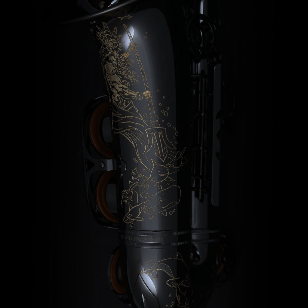 Cannonball T4-B tenor saxophone black nickel body and engraving detail