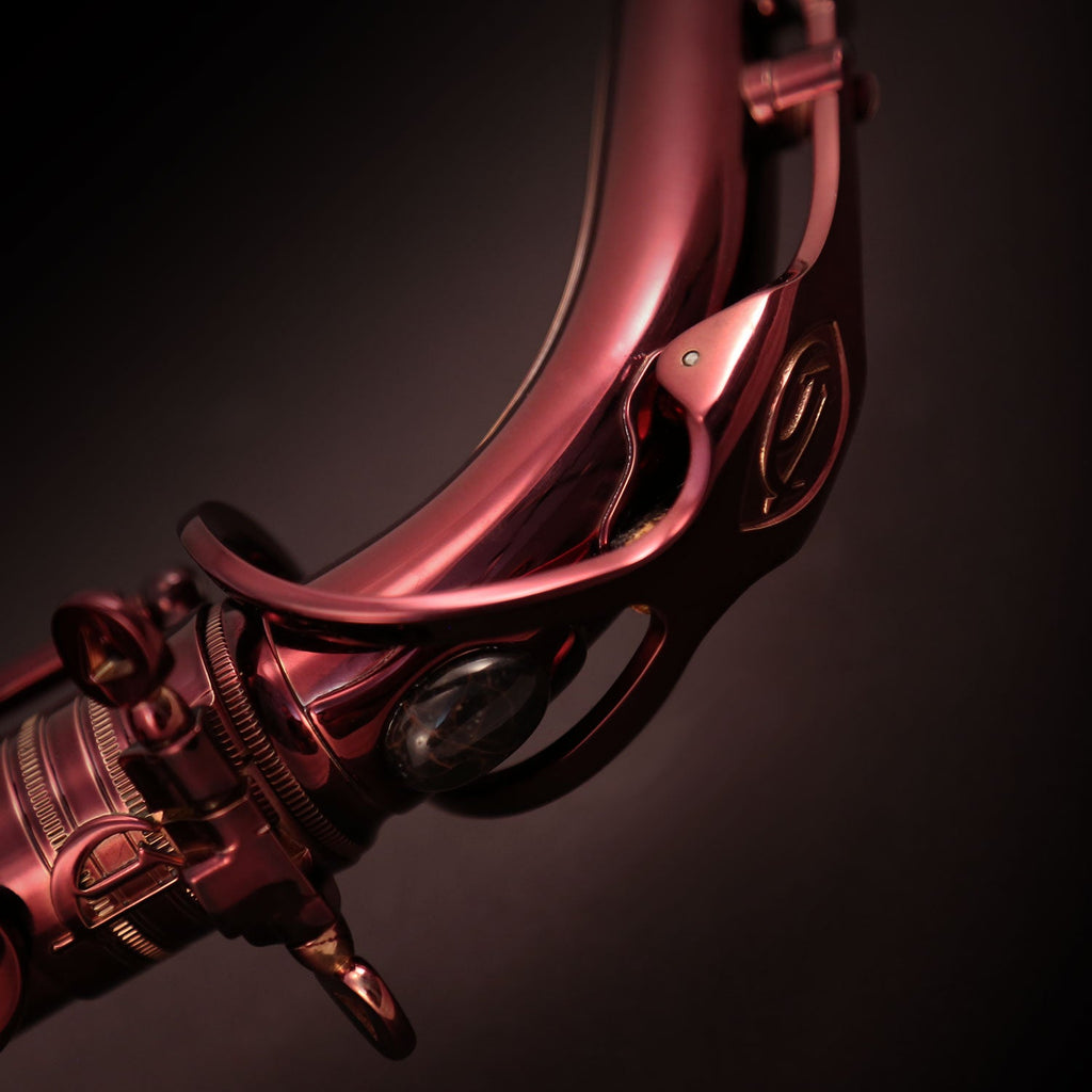 Cannonball A5-R alto saxophone – bell and bow detail in Black Ruby lacquer