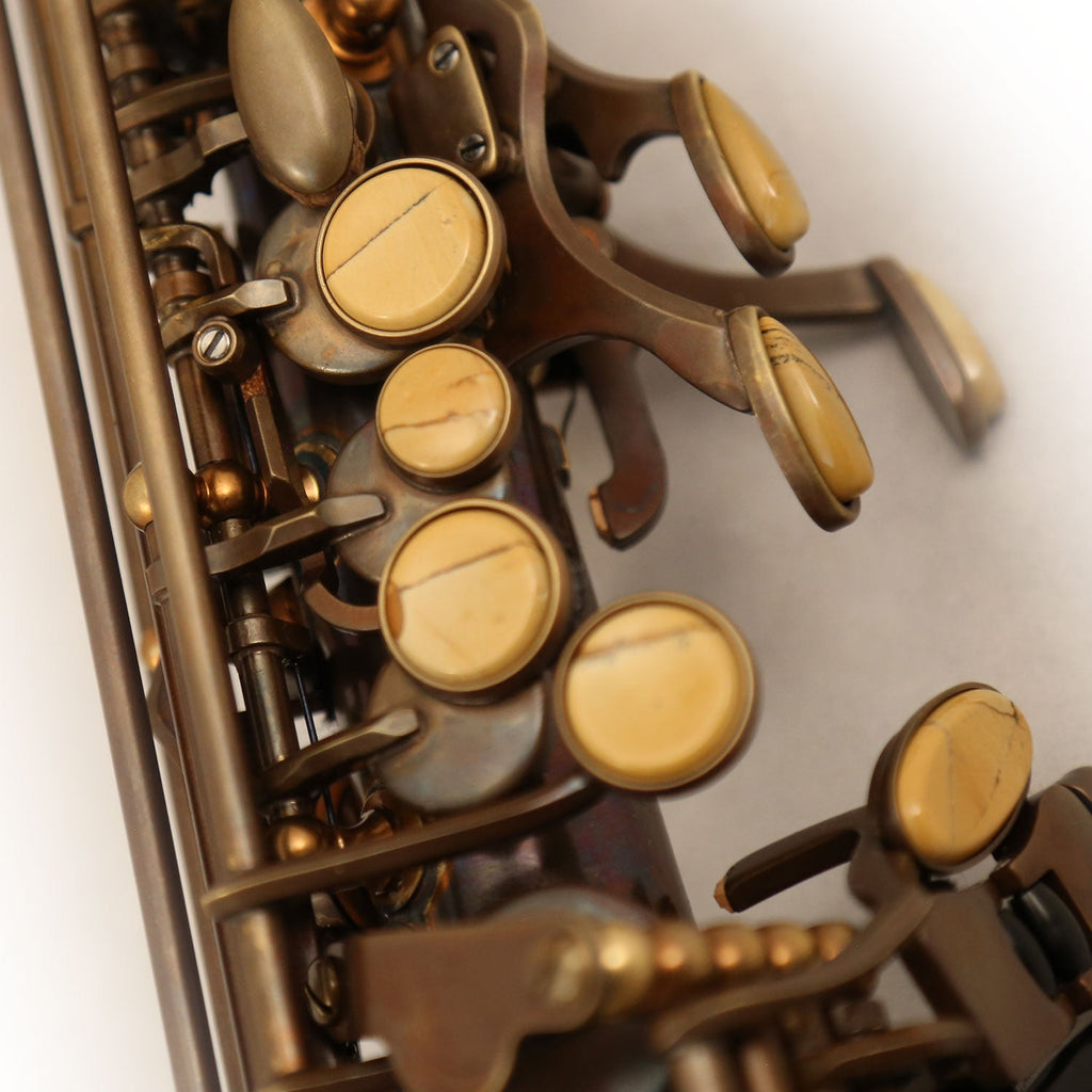 Example of Cannonball The Brute keywork and pearl key touches on a soprano saxophone