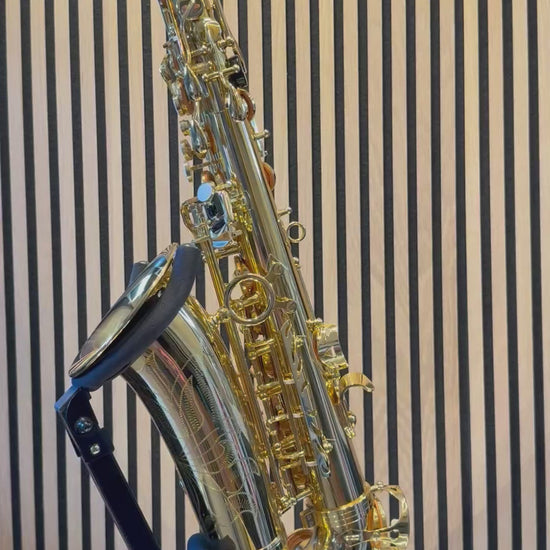 Trevor James The Horn alto saxophone in gold lacquer – 360-degree rotating product video
