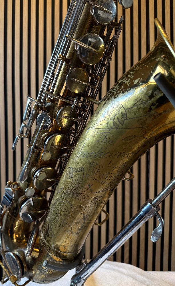 the martin indiana tenor saxophone engraving close up